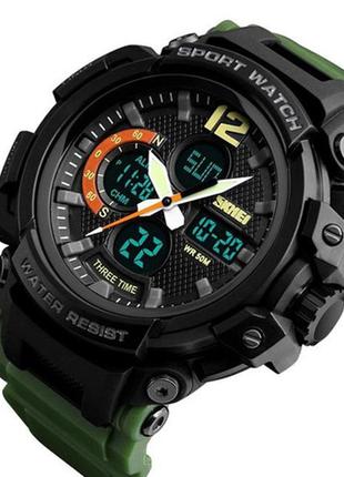 Годинник наручний чоловічий з підсвічуванням skmei 1343ag black/army-green2 фото