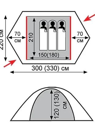 Палатка трехместная с двумя входами и двумя тамбурами tramp rock 3 v2 trt-028