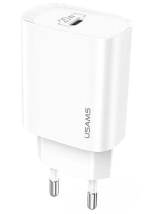 Адаптер сетевой usams t39 single port pd fast charger us-cc131 |1type-c, 20w, pd3.0| white