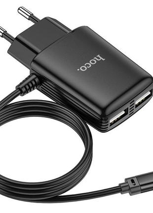 Адаптер сетевой зарядное устройство hoco type-c cable c82a 2usb 2.4a черный