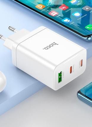 Адаптер сетевой hoco type-c to type-c cable start three-port charger n33 |1usb/2type-c, pd/qc, 35w/3a| white 8
