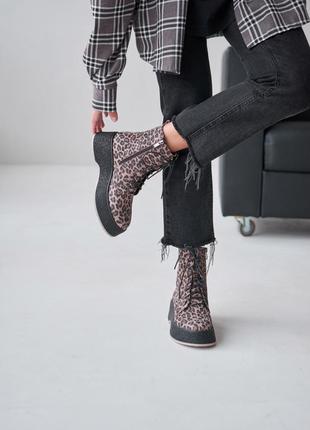 Женские ботинки из натурального нубука с леопардовым принтом.модель: vm-astra-7116 фото