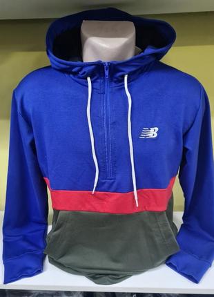 Худи анорак new balance мужской унисекс, кофта с капюшоном на короткой молнии, спортивная мужская кофта худи