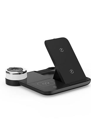 Док станція бездротове зарядне qi 4в1 wireless charger jyd x499 5-15w watch/airpods/phone rgb light black