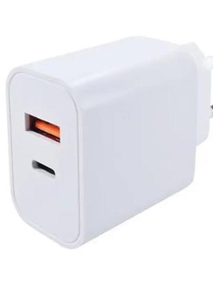Мережевий зарядний пристрій адаптер fast charge 6924 220v 18w pd pd usb type-c білий