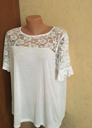 Футболка с гипюровыми вставками-(вискоза)- батальная-размер-20-22