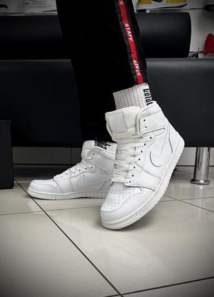 Кроссовки высокие nike air jordan 1 кожа (white)