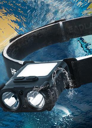 Фонарь налобный sh-t808-2xpe+20smd с датчиком движения