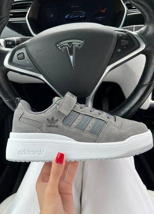 Женские кожаные кроссовки adidas forum 1 low 84 grey white адидас форум