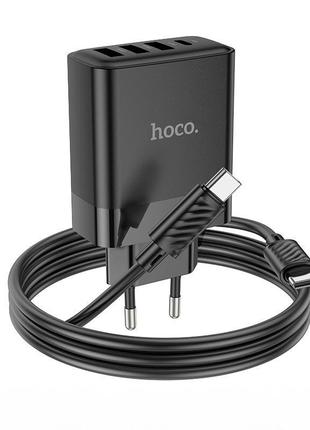 Сетевое зарядное устройство hoco type-c to type-c cable intelligent four-port c127a 3хusb/1type-c 45w/3a