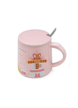 Чашка з кришкою та ложкою stenson yg01168 "sunny day" 380мл pink