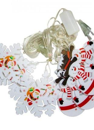 Світлодіодна гірлянда xmas штора фігурки 3d сніговика та сніжинки 3mx70cm 95l теплий білий ww