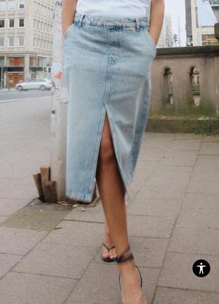 Юбка юбка джинсовая миди зара zara xs6 фото