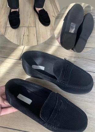 Черные туфли лоферы натуральная замша h&amp;m 334 фото