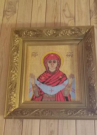 Ікона "покров пресвятої богородиці" вишита , з рамкою,80-х років