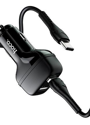 Адаптер автомобільний hoco кабель type-c leader z36 2usb 2.4a black