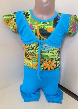 Летний костюм для девочки футболка удлиненные шорты бриджи вискоза украина 92 98 104 110