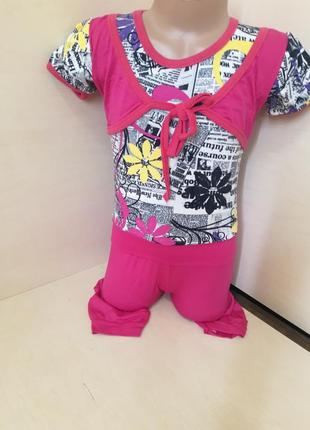 Летний костюм для девочки футболка удлиненные шорты бриджи вискоза украина 92 98 104 1106 фото