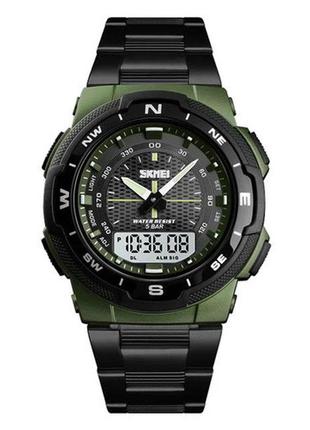 Часы наручные мужские skmei 1370ag 5 atm 47 мм black/green