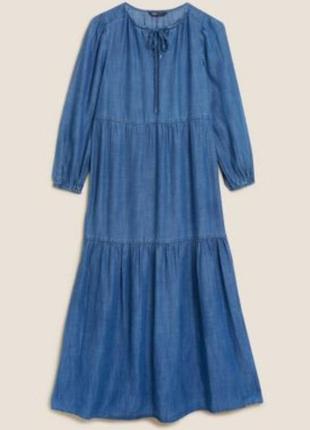 Многоярусное платье m&amp;s collection размер 16 100% tercel/lyocel (джинс)