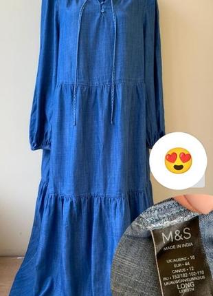 Многоярусное платье m&amp;s collection размер 16 100% tercel/lyocel (джинс)3 фото