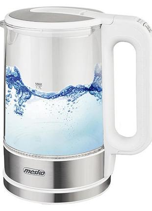 Чайник стеклянный mesko ms 1301 с регулировкой температуры 1.7л 2200w white