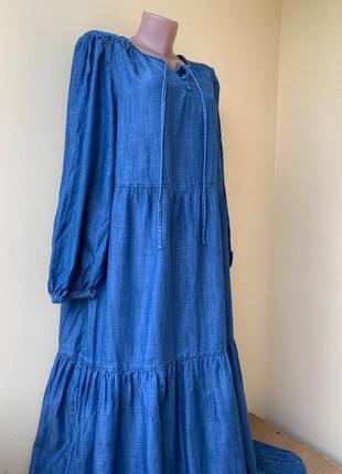 Многоярусное платье m&amp;s collection размер 16 100% tercel/lyocel (джинс)9 фото