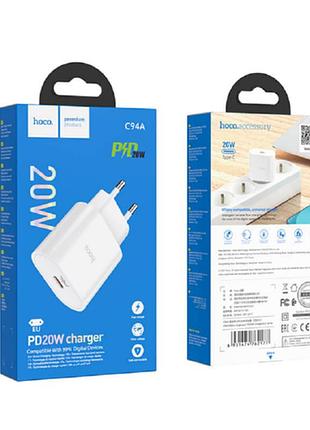 Адаптер hoco сетевой c94a 20w/3a pd/qc white 4