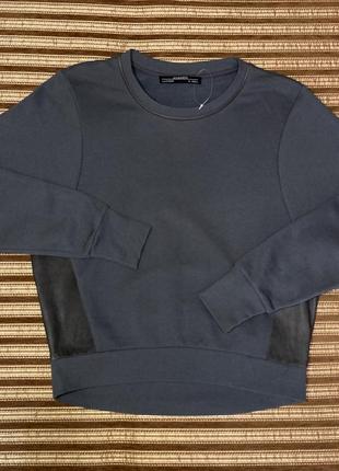 Кофта allsaints leather sweatshirt світшот з шкіряними вставками/елементами шкіряний/шкіряна худі/лонгслів/светр/кардиган/пуловер