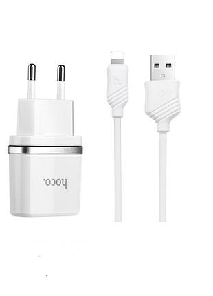 Адаптер сетевой зарядное устройство hoco lightning cable c12 2usb 2.4а белый