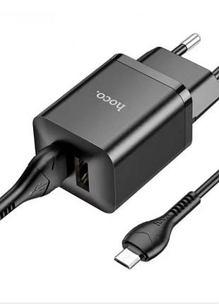 Зарядний пристрій мпз з кабелем usb to microusb hoco n25 maker 35w (2 usb) black