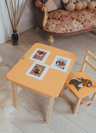 Столик із шухлядою та стілець дитячий жовтий зайчик. для гри, навчання, малювання. код/артикул 115 5441-40417 фото