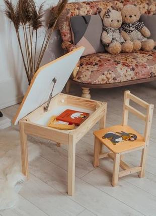 Столик із шухлядою та стілець дитячий жовтий зайчик. для гри, навчання, малювання. код/артикул 115 5441-40412 фото