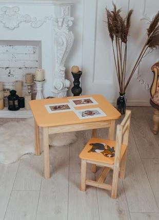 Столик із шухлядою та стілець дитячий жовтий зайчик. для гри, навчання, малювання. код/артикул 115 5441-40418 фото