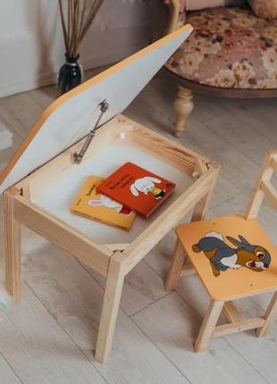 Столик із шухлядою та стілець дитячий жовтий зайчик. для гри, навчання, малювання. код/артикул 115 5441-40419 фото