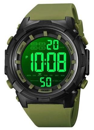 Годинник наручний чоловічий з підсвічуванням skmei 1845 black/green2 фото