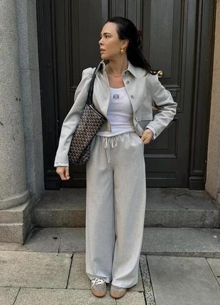 Широкие брюки серые с поясом со сборкой на талии s m zara 1971/0253 фото