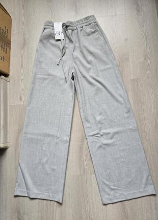 Широкие брюки серые с поясом со сборкой на талии s m zara 1971/0257 фото