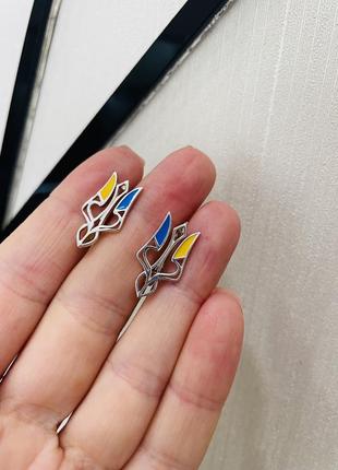 Срібні сережки з тризубом (герб україни) 925 проба