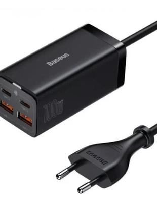 Зарядний пристрій мпз baseus gan3 pro 100w (2 type-c + 2 usb) fc\ qc\ 3.0\ pd, black