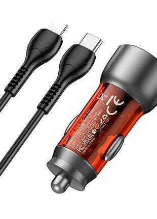 Адаптер автомобільний hoco type-c lightning cable sprinter dual port car charger nz8 |1usb/1type-c, qc/pd, 43w/3a| brown