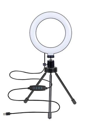 Кільцева світлодіодна лампа 16 см з селфі палицею та bluetooth-пультом my100 (kit3) живлення від usb