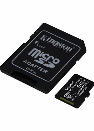 Карта пам'яті kingston microsdxc canvas select plus 512gb class 10 uhs-i a1 w-80mb/s r-100mb/s +sd-адаптер( sdcs2/512gb)