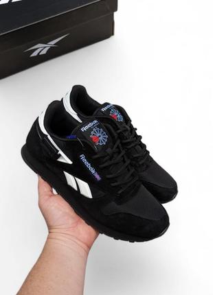 Мужские комфортные кроссовки reebok classic, натуральная замша, черные рибоки, осень, весна классика