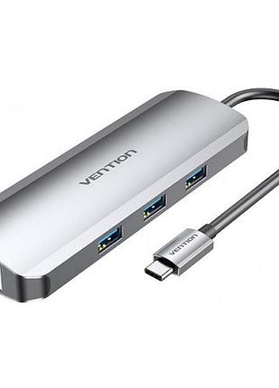 Док-станція vention tolhb usb3.1 type-c-hdmi/usb 3.0x3/rj45/sd/tf/trrs 3.5mm/pd 100w hub 9-in-1