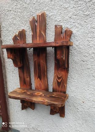 Полиця "тризуб" для лазні дачі, з дерева під старовину