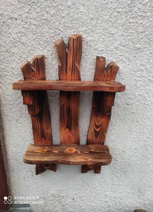 Полиця "тризуб" для лазні дачі, з дерева під старовину