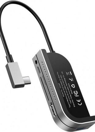 Док-станція baseus cahub-wj0g usb3.1 type-c - hdmi/usb 3.0x3/tf sd/type c pd/3.5mm темно-сіра