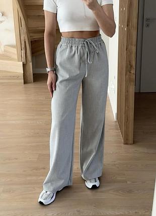 Широкие брюки серые с поясом со сборкой на талии s m zara 1971/025