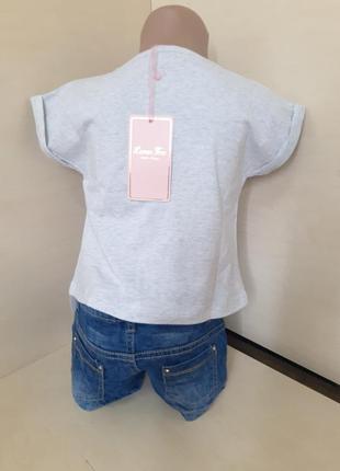 Летний костюм для девочки подростка джинсовые шорты футболка ангел 116 122 128 1345 фото